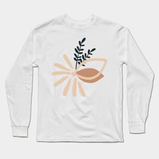 Minimalist Abstract  Flower Leaves Cute Warm Colours Pink  design Long Sleeve T-Shirt